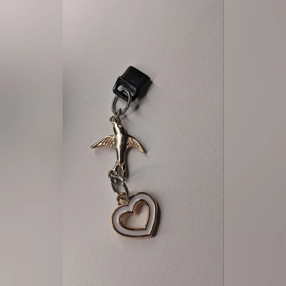 Dust Plug Charm Kindle and charging port USB-C USBc Bird and white heart